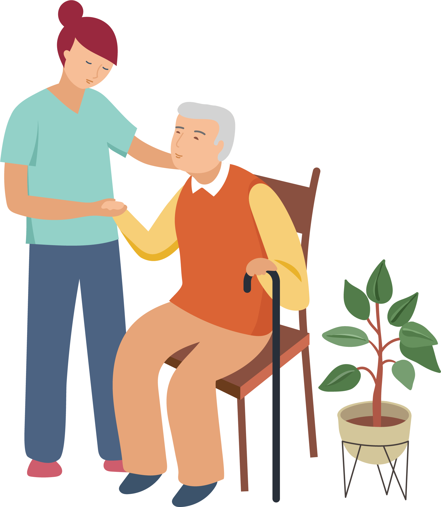 graphic of caregiver carrying a paper bag full of groceries for senior patient